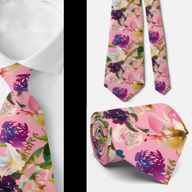 Tropical Hawaii Pink Roses Floral Neck Tie (Creator Uploaded)