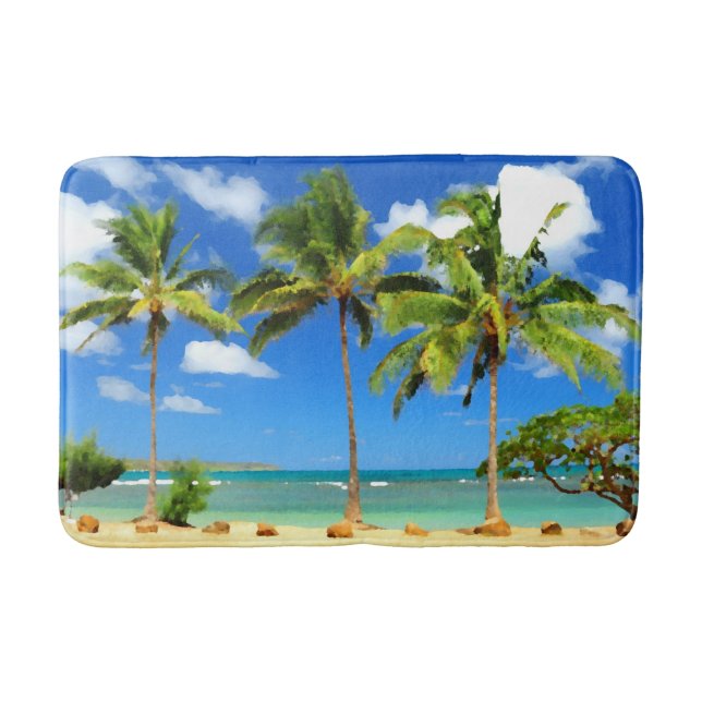 Tropical Hawaii Summer Beach Palm Trees Bath Mat (Front)