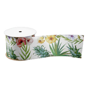 Tropical hawaii theme watercolor pineapple pattern satin ribbon