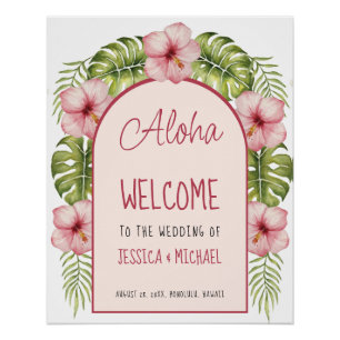 Tropical Hawaii Wedding Welcome Sign Floral Aloha