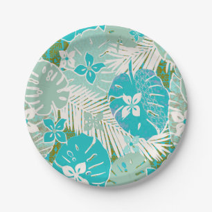 Tropical hawaiian aloha print paper plate