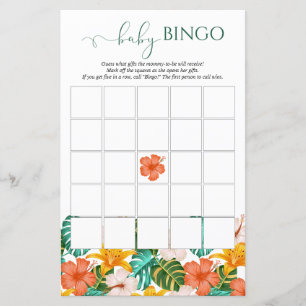 Tropical Hawaiian Baby Shower Baby Bingo Game