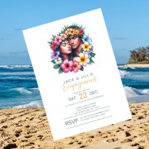 Tropical Hawaiian Engagement Party Invitation 