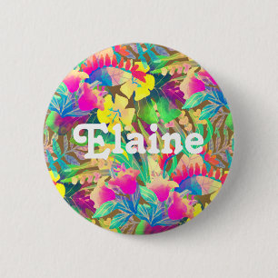 Tropical Hawaiian floral and foliage colourful  6 Cm Round Badge