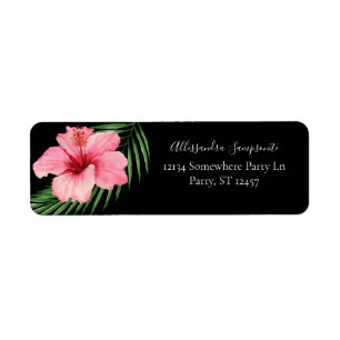 Tropical Hawaiian Floral Black Return Address