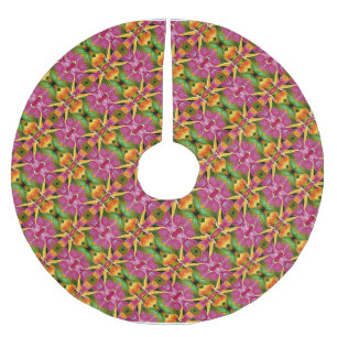 Tropical Hawaiian Floral Bohemian Aloha  Brushed Polyester Tree Skirt