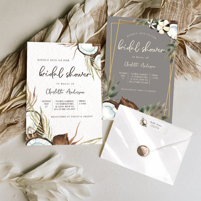 Tropical Hawaiian Floral & Coconut Bridal Shower  Invitation (Creator Uploaded)