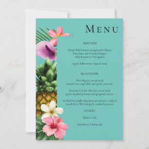 Tropical Hawaiian Floral Menu- Teal Blue Invitation