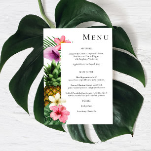 Tropical Hawaiian Floral Menu- White Invitation