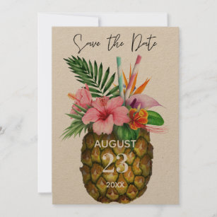 Tropical Hawaiian Floral & Pineapple Kraft Save The Date