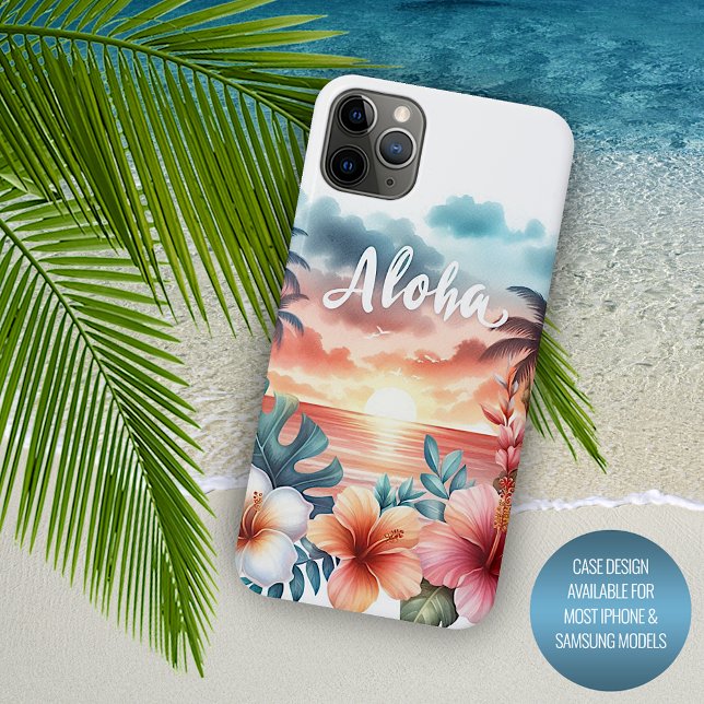 Tropical Hawaiian Floral Sunset Beach Scene iPhone Case (Creator Uploaded)