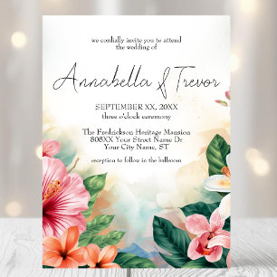 Tropical Hawaiian Flowers Colourful Wedding Invitation
