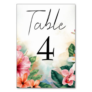 Tropical Hawaiian Flowers Colourful Wedding Table Number