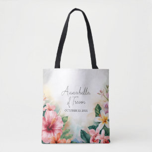 Tropical Hawaiian Flowers Custom Name Wedding Tote Bag