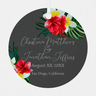 Tropical Hawaiian Flowers Elegant Wedding on Grey Metal Tree Decoration