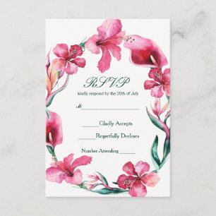 Tropical Hawaiian Flowers Elegant Wedding RSVP Card