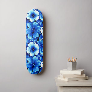 Tropical Hawaiian Flowers Hibiscus Cobalt Blue Skateboard