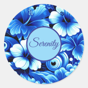 Tropical Hawaiian Flowers Hibiscus Cobalt Serenity Classic Round Sticker
