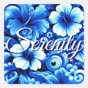 Tropical Hawaiian Flowers Hibiscus Cobalt Serenity Square Sticker
