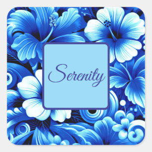 Tropical Hawaiian Flowers Hibiscus Cobalt Serenity Square Sticker