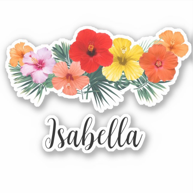 Tropical Hawaiian Flowers Hibiscus Decal Sticker  (Front)