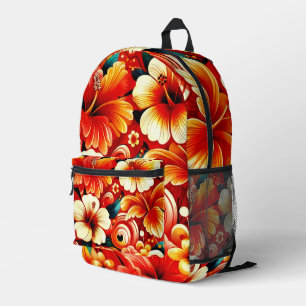Tropical Hawaiian Flowers Hibiscus Orange Yellow Printed Backpack