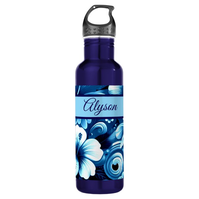 Tropical Hawaiian Flowers Hibiscus Personalised 710 Ml Water Bottle (Front)
