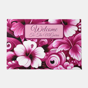 Tropical Hawaiian Flowers Hibiscus Personalised Doormat