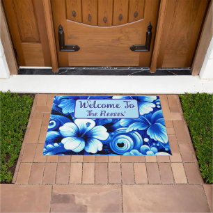 Tropical Hawaiian Flowers Hibiscus Personalised Doormat