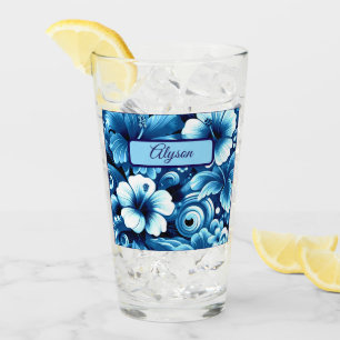 Tropical Hawaiian Flowers Hibiscus Personalised Glass