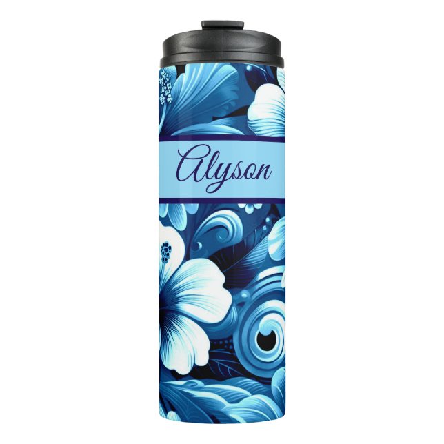Tropical Hawaiian Flowers Hibiscus Personalised Thermal Tumbler (Front)