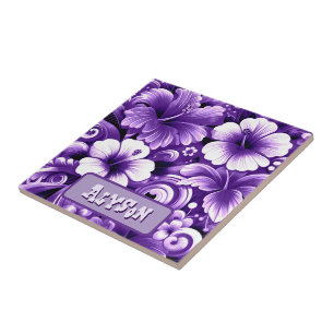 Tropical Hawaiian Flowers Hibiscus Personalised Tile