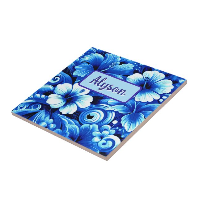 Tropical Hawaiian Flowers Hibiscus Personalised Tile (Side)