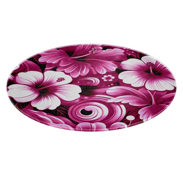 Tropical Hawaiian Flowers Hibiscus Pink Pattern Cutting Board (Corner)