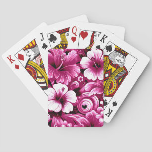 Tropical Hawaiian Flowers Hibiscus Pink White Playing Cards