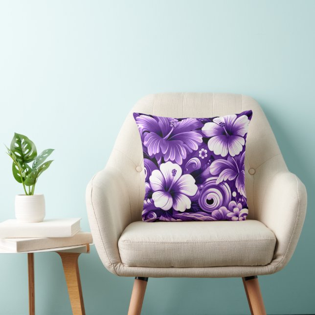 Tropical Hawaiian Flowers Hibiscus Purple Pattern Cushion (Chair)