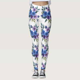 Tropical Hawaiian Flowers Hibiscus Purple Pattern Leggings