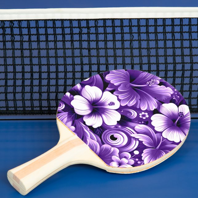 Tropical Hawaiian Flowers Hibiscus Purple Pattern Ping Pong Paddle (Insitu)