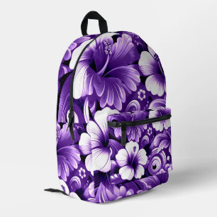 Tropical Hawaiian Flowers Hibiscus Purple Pattern Printed Backpack