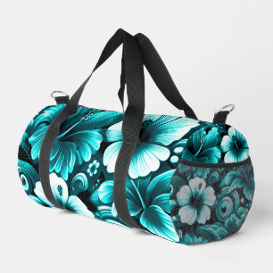 Tropical Hawaiian Flowers Hibiscus Teal Blue Green Duffle Bag
