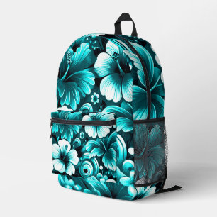 Tropical Hawaiian Flowers Hibiscus Teal Blue Green Printed Backpack