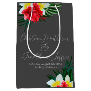 Tropical Hawaiian Flowers on Elegant Grey Medium Gift Bag