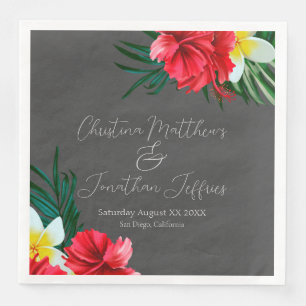 Tropical Hawaiian Flowers on Elegant Grey Napkin