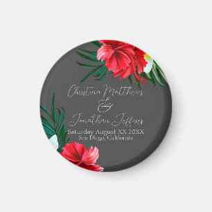 Tropical Hawaiian Flowers on Elegant Grey Wedding Magnet