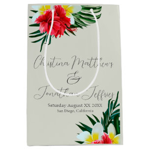 Tropical Hawaiian Flowers on Elegant Sage Medium Gift Bag