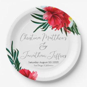 Tropical Hawaiian Flowers on Elegant White Paper Plate
