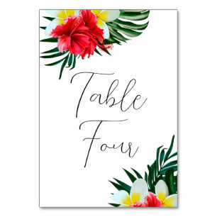 Tropical Hawaiian Flowers on Elegant White Table Number