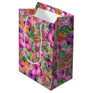 Tropical Hawaiian Flowers Pattern Medium Gift Bag