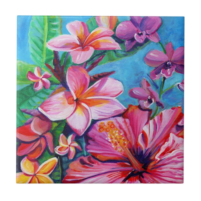 Tropical Hawaiian Flowers Tile (Front)