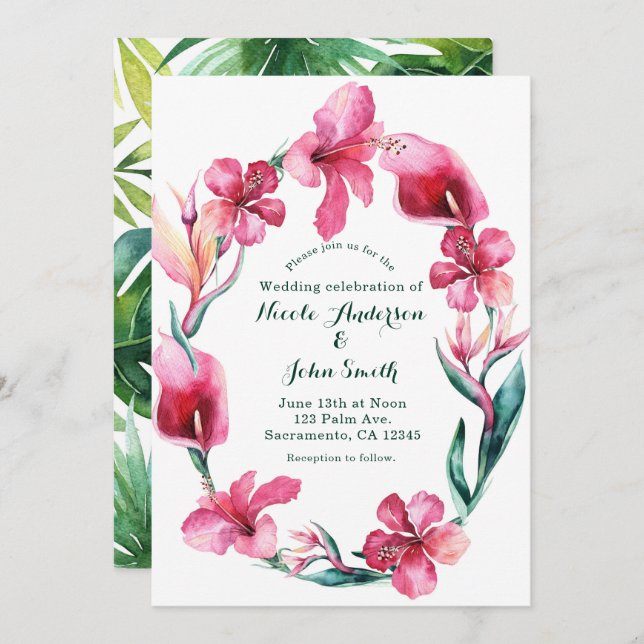 Tropical Hawaiian Flowers Wedding Invitations (Front/Back)